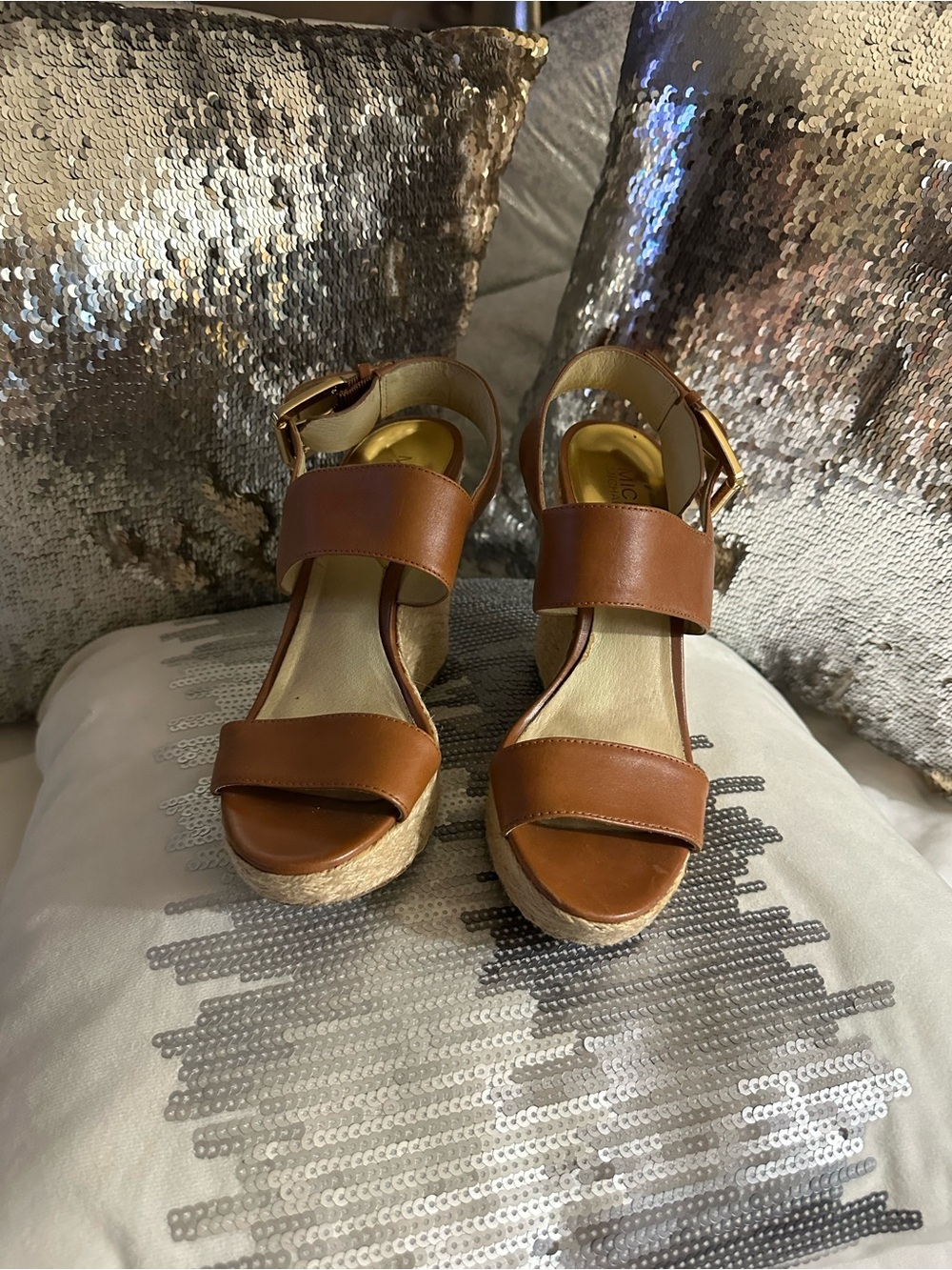 MICHAEL Michael Kors Tan Brown Espadrille Wedge Sandals
